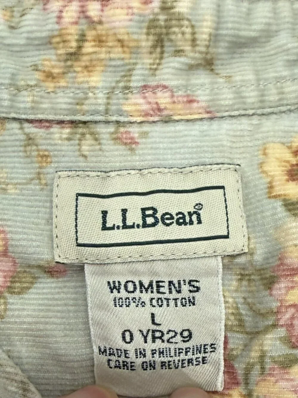 L.L. Bean Women's L Floral Corduroy Shirt Y2K 90s Cottagecore Prairie Roses - Picture 3 of 9